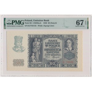 20 złotych 1940 - K - PMG 67 EPQ - rzadsza seria