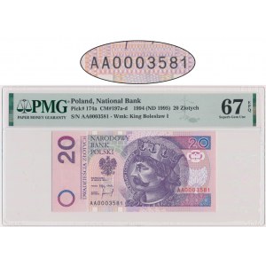 20 gold 1994 - AA 0003581 - PMG 67 EPQ - low number.