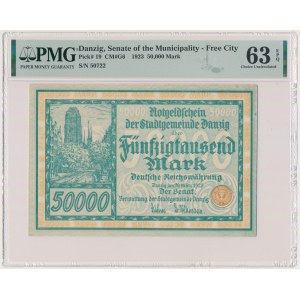 Gdańsk, 50.000 marek 1923 - num. 5 cyfr z ❊ - PMG 63 EPQ