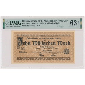 Danzig, 10 Milliarden Mark 1923 - znw. Quadrate - PMG 63 EPQ