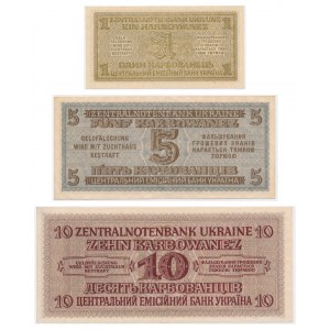 Ukraine, Satz von 1-10 Karfunkeln 1942 (3 Stück).