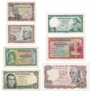 Hiszpania, zestaw 1-100 peset 1935-70 (7 szt.)