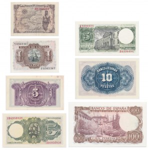Hiszpania, zestaw 1-100 peset 1935-70 (7 szt.)