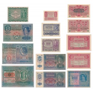 Österreich, Satz von 1-1.000 Kronen 1912-22 (14 Stück).