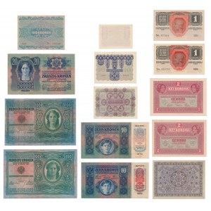 Österreich, Satz von 1-1.000 Kronen 1912-22 (14 Stück).