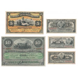 Kuba, Satz von 1-20 Pesos 1896-97 (5 Stück).