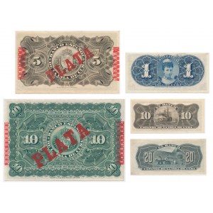 Kuba, zestaw 1-20 peso 1896-97 (5 szt.)