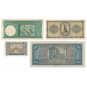 Griechenland, Satz von 10-1.000 Drachmen 1926-42 (4 Stück).