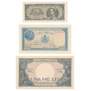 Rumunia, zestaw 20-10.000 lei 1941-50 (3 szt.)