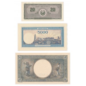Rumänien, Satz von 20-10.000 Lei 1941-50 (3 Stück).