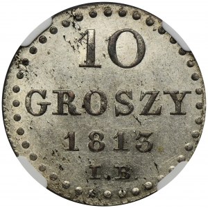 Herzogtum Warschau, 10 groszy Warschau 1813 IB - NGC MS62