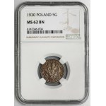 5 groszy 1930 - NGC MS62 BN