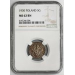 5 pennies 1930 - NGC MS62 BN