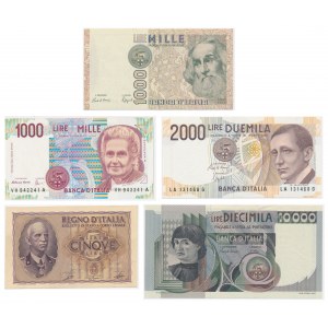 Włochy, zestaw 5-10.000 lir 1940-90 (5 szt.)