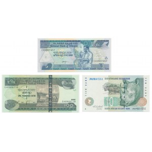 Äthiopien, Südafrika, Satz 5-100 Birr 2015, 10 Rend (3 Stück).