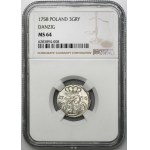 August III Sas, Trojak Gdańsk 1758 - NGC MS64