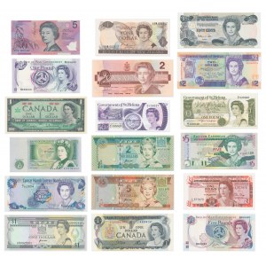 Group of world banknotes with Queen Elisabeth II (18 pcs.)