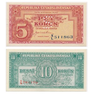 Czechosłowacja, zestaw 5-10 koron (1945)