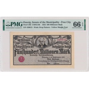 Danzig, 500 Millionen Mark 1923 - Cremedruck - PMG 66 EPQ