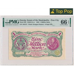 Danzig, 1 milion Mark 08 August 1923 - 6 digital serial number with ❊ not rotated - PMG 66 EPQ