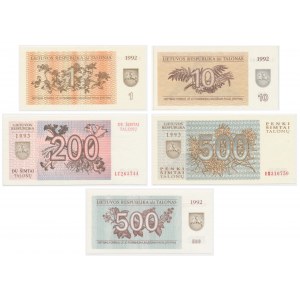 Lithuania, lot of 1-500 Talonas 1992-93 (5 pcs.)