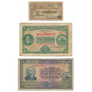 Mosambik und Macau, Satz von 1-20 Escudo und 5 Avos (3 Stück).