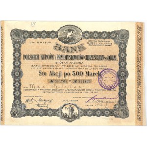 Bank of Polish Christian Merchants and Industrialists in Lodz, 100 x 500 mkp 1923, Issue V