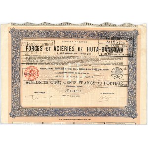 S.A. des Forges et Ancieries de Huta Bankowa (Dombrowa), 500 Franken 1922