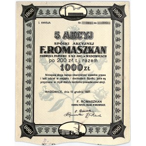 F. Romaszkan Paper Factory S.A. in Wadowice, 5 x PLN 200.