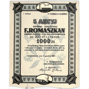 F. Romaszkan Fabryka Papieru S.A. w Wadowicach, 5 x 200 zł