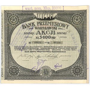 Bank Przemysłowy Warszawski, 10 x 540 mkp 1921, Emisja II