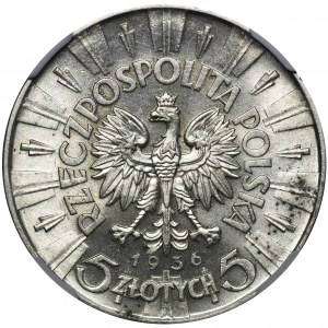 Piłsudski, 5 złotych 1936 - NGC MS62