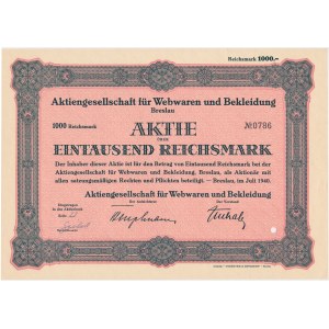 Aktiengesellschaft fur Webwaren und Bekleidung, akcja 1.000 marek 1940