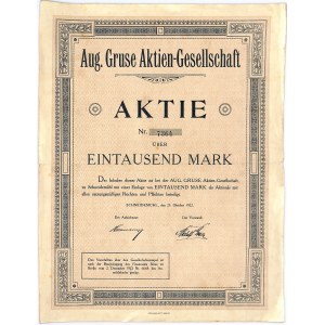 Aug. Gruse Aktien-Gesellschaft, akcja 1.000 marek 1922