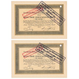 Aurag Ausrustungs Aktiengesellschaft, shares of 500 marks 1923 (2 pieces).
