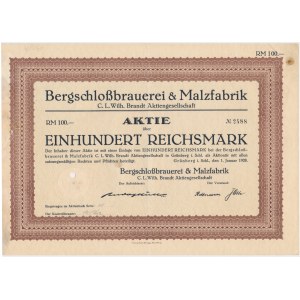 Bergschlosbrauerei &amp; Malzfabrik, Anteil 100 Mark 1928