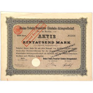 Breslau-Trzebnica-Prusice Railway, share of 1,000 marks 1899