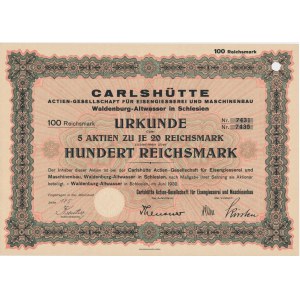 Carlshutte Aktiengesellschaft, share 100 marks 1932