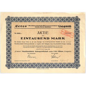 Ceres Maschimemfabrik Aktiengesellschaft, share 1,000 marks 1922