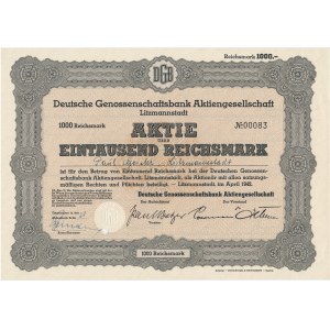 Deutsche Genossenschaftsbank in Lodz, Anteil von 1.000 Mark 1942