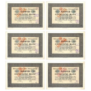 Elektrizitatswerk Schlesien Aktiengesellschaft, shares 1,000 marks 1913 (6 pieces).