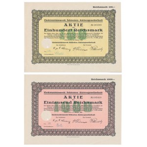 Elektrizitatswerk Schlesien Aktiengesellschaft, akcje 100 i 1.000 marek 1926 (2 szt.)