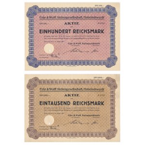 Bystrzyca Kłodzka, Fabryka Mebli, akcje 100-1.000 marek 1929 (2 szt.)