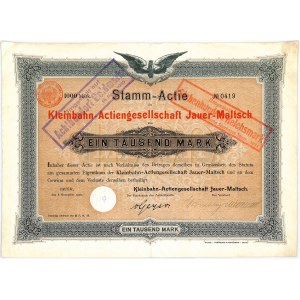 Kleinbahn Aktiengesellschaft Jauer-Maltsch, Aktie 1.000 Mark 1902