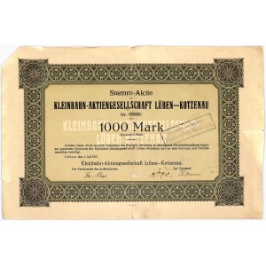 Kleinbahn Aktiengesellschaft Luben-Kotzenau, Anteil 1.000 Mark 1921