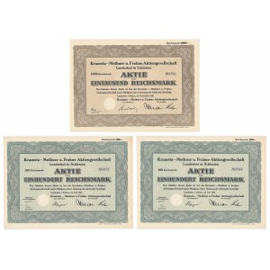 Kramsta Methner Frahne Aktiengesellschaft, shares 100-1,000 marks 1935-1940 (3 pieces).
