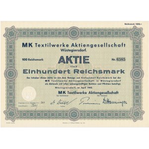 MK Textilwerke Aktiengesellschaft, share 100 marks 1942