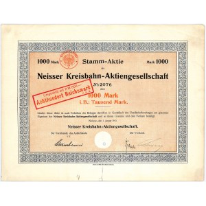 Neisser Kreisbahn Aktiengesellschaft, Aktie 1.000 Mark 1913