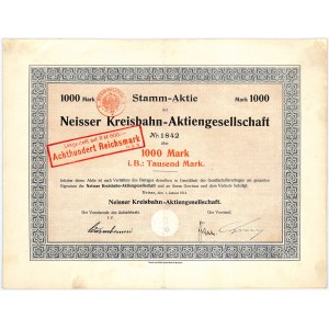 Neisser Kreisbahn Aktiengesellschaft, Aktie 1.000 Mark 1913