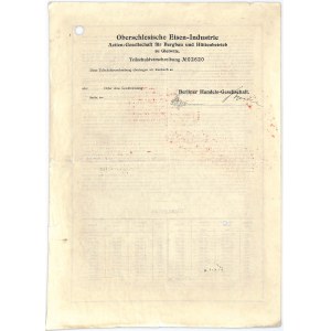 Oberschlesische Eisen-Industrie Aktiengesellschaft, stock 1,000 marks 1919